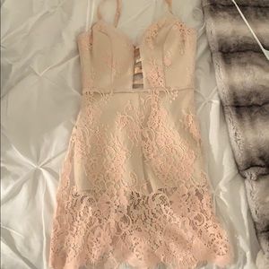 BEBE pink lace detail dress